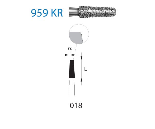 959KR.314.018  KOMET FRESA DIAMANTE CONICA BORDE REDONDEADO TURBINA ø 018 GRANO ESTANDAR 5 ud.