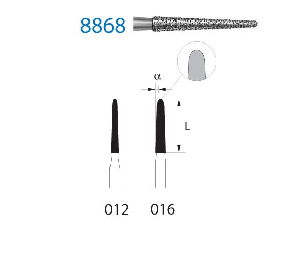 8868.314.016 KOMET ROUNDED CONICAL DIAMOND BUR TURBINE ø 016 FINE GRAIN 5 pc.