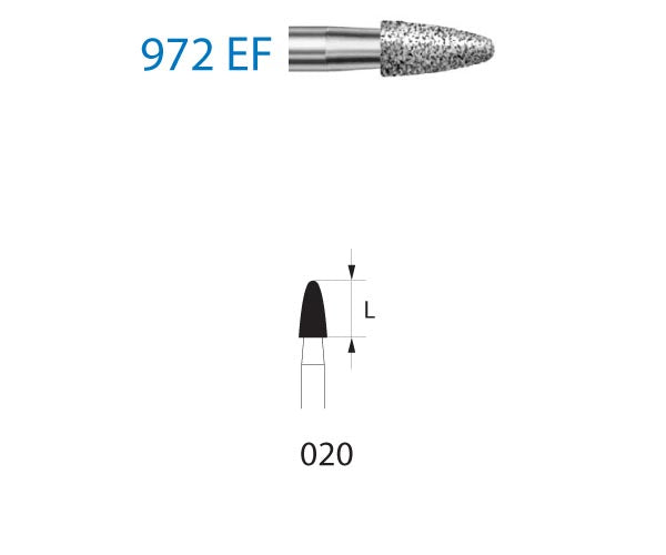 972EF.314.020  KOMET FRESA DIAMANTE GRANADA TURBINA ø 020 GRANO EXTRA FINO 5 ud.