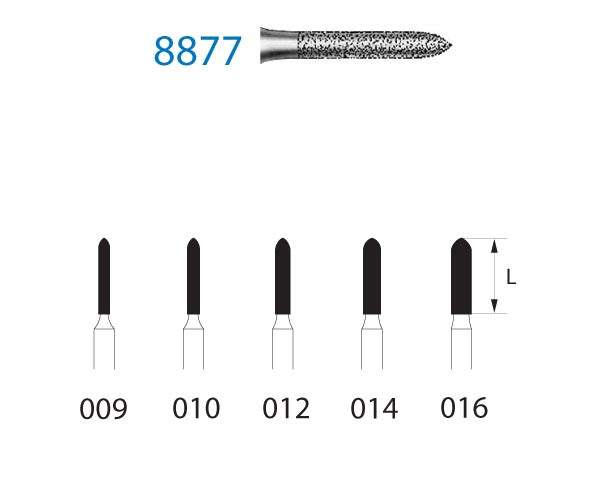 8877.314.012  KOMET FRESA DIAMANTE TORPEDO TURBINA ø 012 GRANO FINO 5 ud.