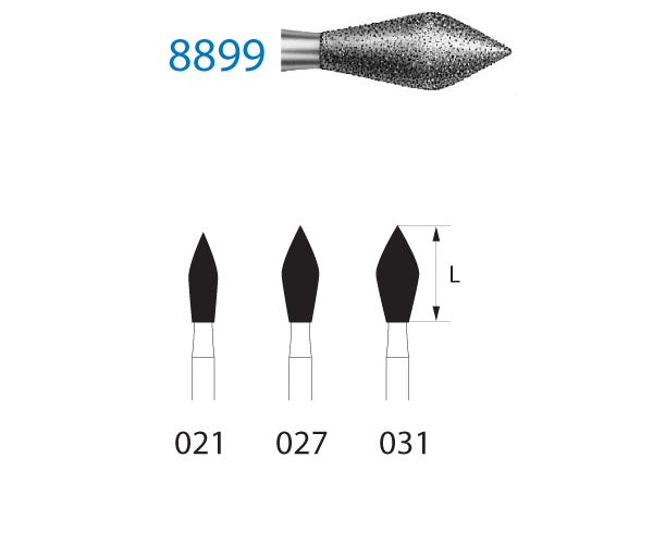 8899.314.031  KOMET FRESA DIAMANTE BARRILETE PUNTA TURBINA ø 031 GRANO FINO 5 ud.
