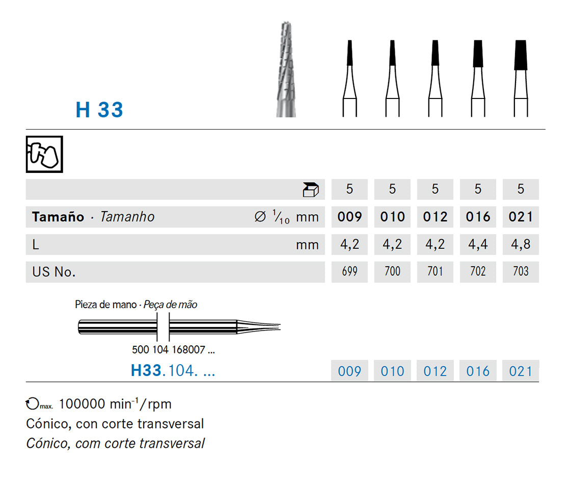 H33.104.021 KOMET MADUIXA C. TUNGSTÉ CONICA PEÇA DE MÀ ø 021 - 5uds