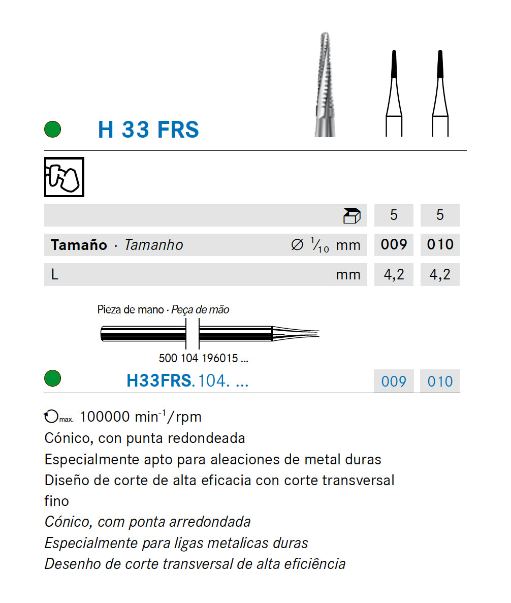 H33FRS.104.010 KOMET TUNGSTEN CONICAL ROUNDED BURN FOR HANDPIECE ø 010 - 5 units