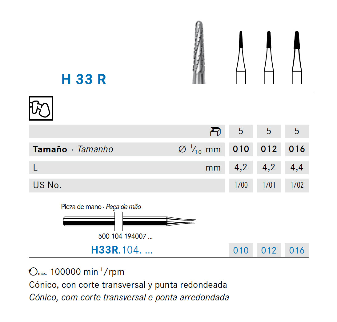 H33R.104.012 KOMET MADUIXA C. TUNGSTÉ CONICA ARRODONIDA PEÇA DE MÀ ø 012 - 5uds
