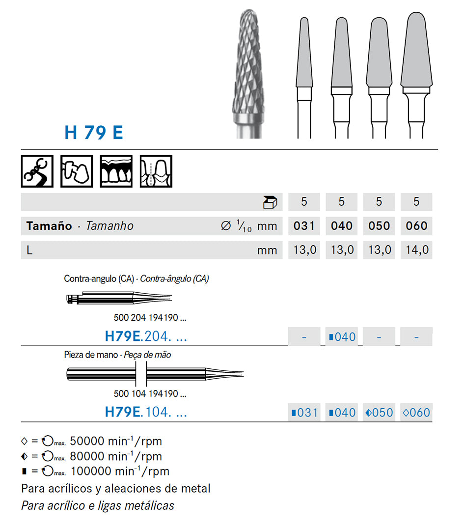 H79E.204.040 KOMET MADUIXA C. TUNGSTENO CONICA ARRODONIDA CONTRAANGULO ø 040 - 1uds