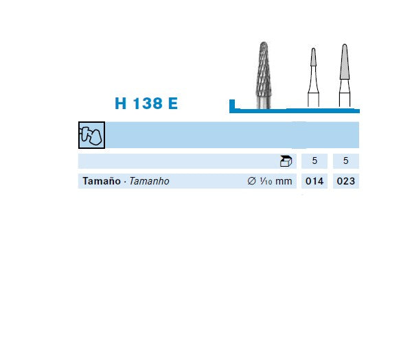 H138E.204.023 KOMET FRESA C. TUNGSTENO CONICA REDONDEADA CONTRAANGULO ø 023 - 1uds