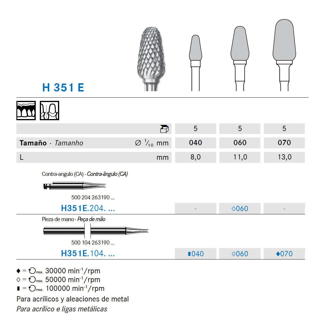 H351E.204.060 KOMET TUNGSTEN ACORN BIT CONTRA-ANGLE ø 060 - 1 unit