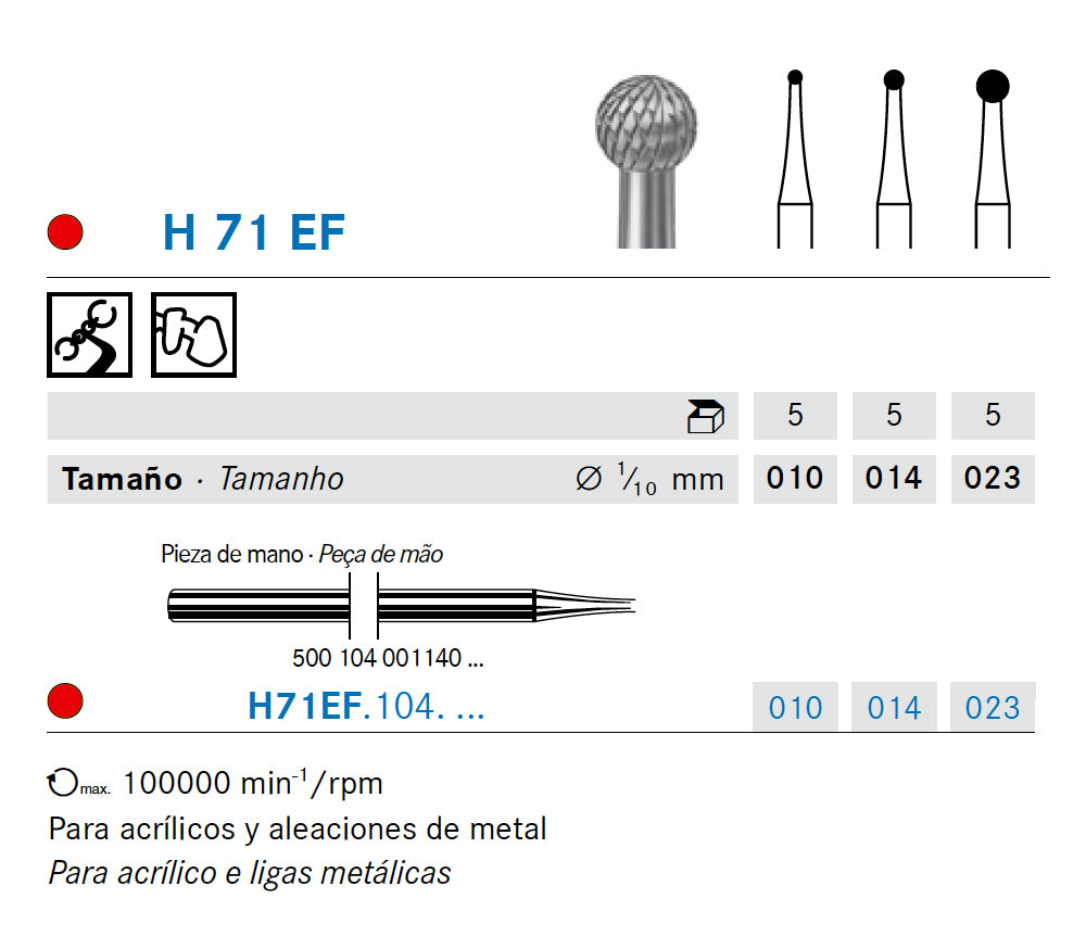 H71EF.104.014 KOMET ROUND TUNGSTEN BIT FOR HANDPIECE ø 014 - 1 unit