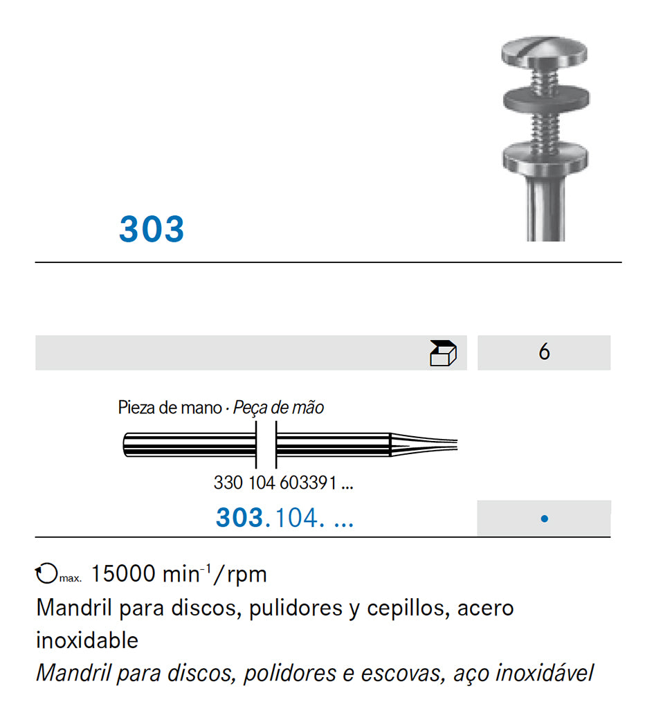 303.124.050 KOMET MANDRIL ACER INOXIDABLE FORMA ESPECIAL PEÇA DE MÀ GRUIXOT ø 050 - 6uds