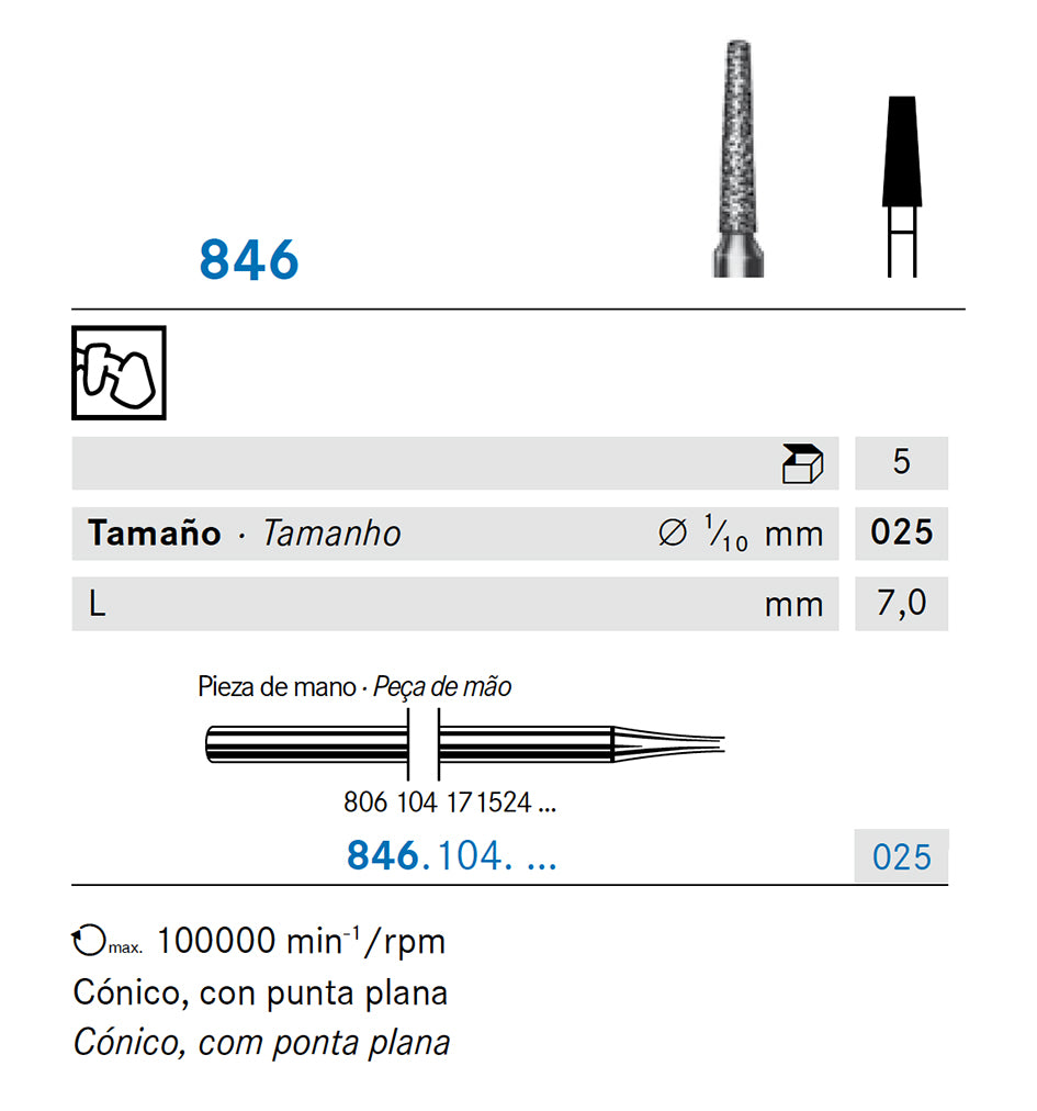 846.104.025 KOMET MADUIXA DIAMANT CONICA PEÇA DE MÀ ø 025 - 5uds
