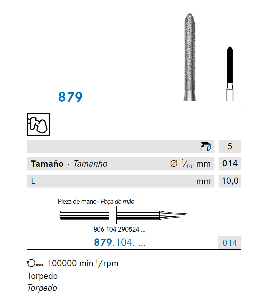879.104.014 KOMET MADUIXA DIAMANT TORPED PEÇA DE MÀ ø 014 - 5uds