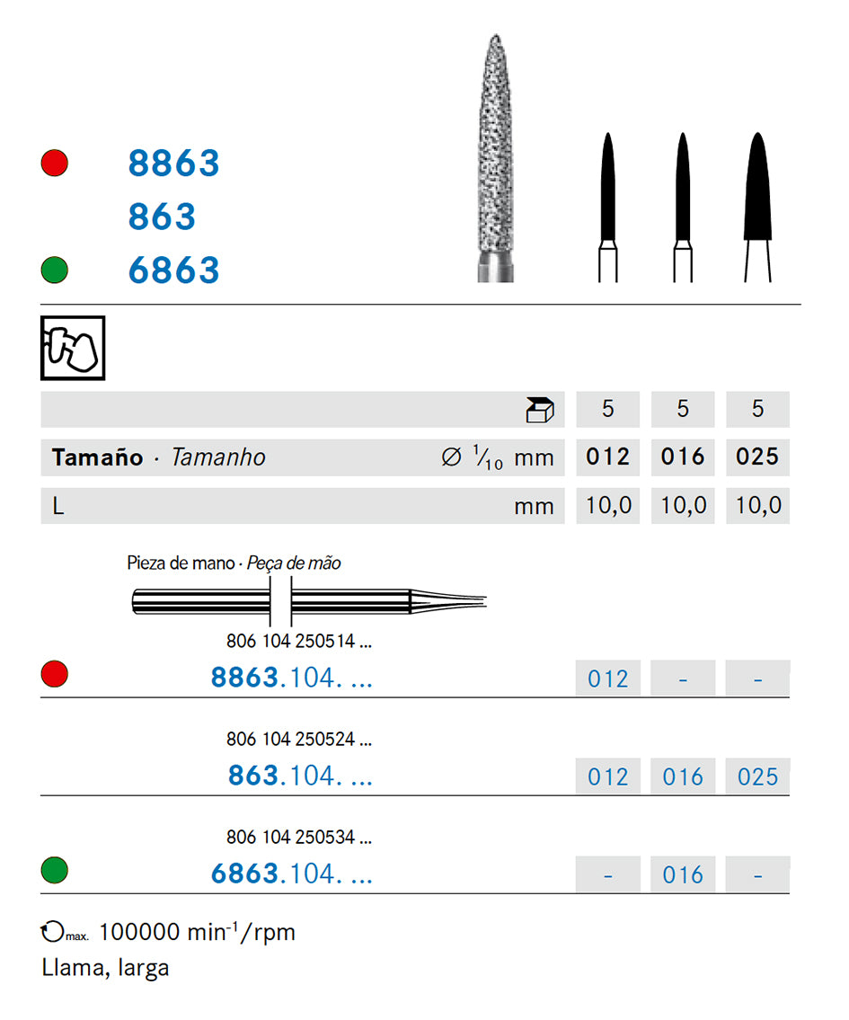 8863.104.012 KOMET MADUIXA DIAMANT TRUCA PEÇA DE MÀ ø 012 - 5uds
