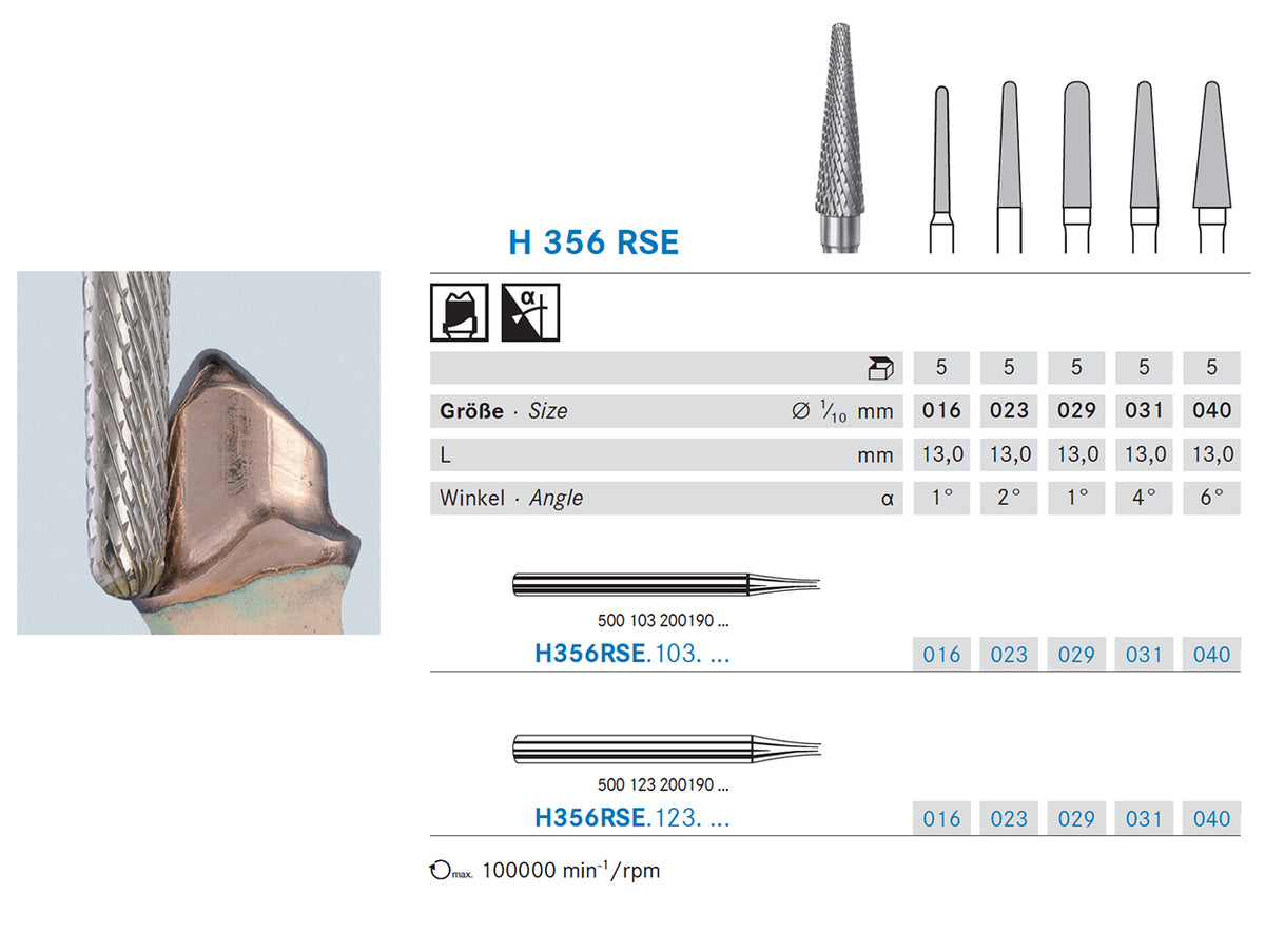 H356RSE.103.031 KOMET FRESA C. TUNGSTENO CONICA REDONDEADA PIEZA DE MANO CORTO ø 031 - 1uds