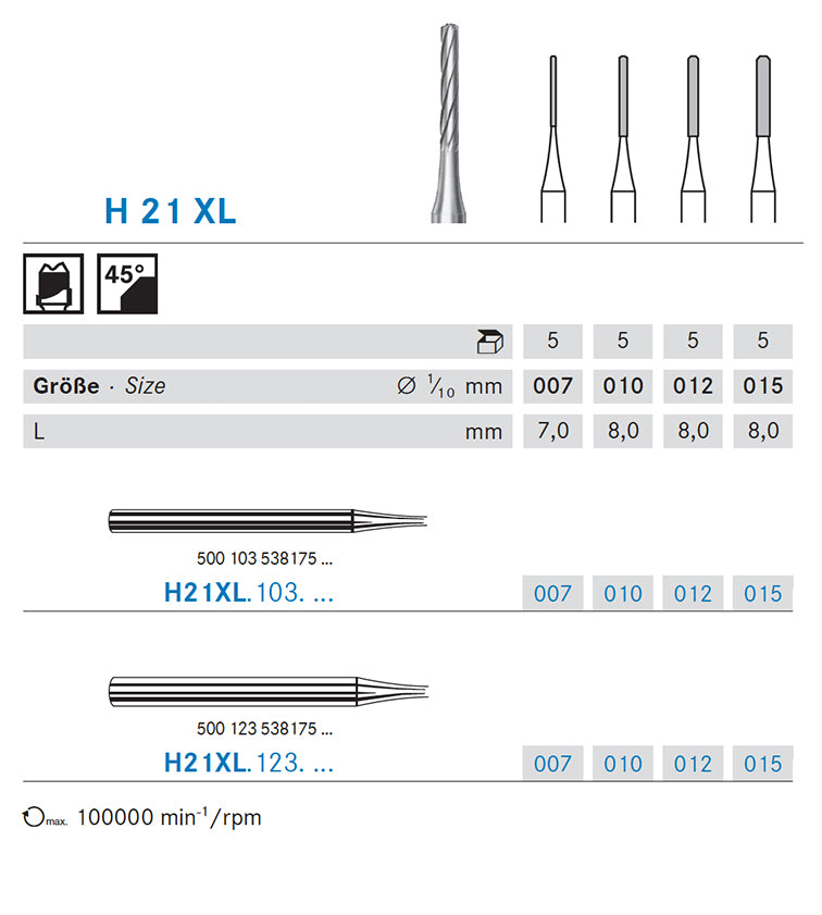 H21XL.103.007 KOMET TUNGSTEN CYLINDRICAL END CUTTER SHORT HANDPIECE ø 007 - 1 unit
