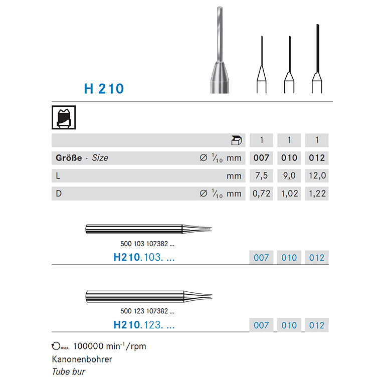 H210.103.007 KOMET TUNGSTEN CUTTER SHORT HANDPIECE TUBE ø 007 - 1 unit