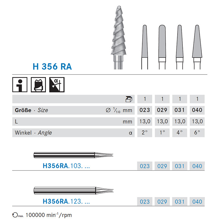H356RA.103.031 KOMET TUNGSTEN CONICAL ROUNDED BURNER SHORT HANDPIECE ø 031 - 1 unit