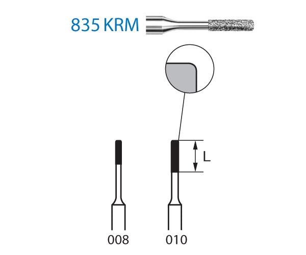 835KRM.314.008 KOMET DIAMOND CYLINDRICAL MILL ROUNDED EDGE TURBINE ø 008 STANDARD GRAIN 5 pcs.
