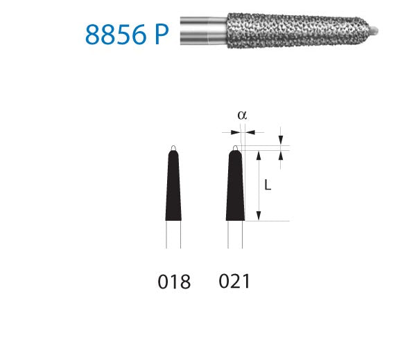 8856P.314.018  KOMET FRESA DIAMANTE CONICA REDONDEADA PUNTA GUÍA TURBINA ø 018 GRANO FINO 5 ud.
