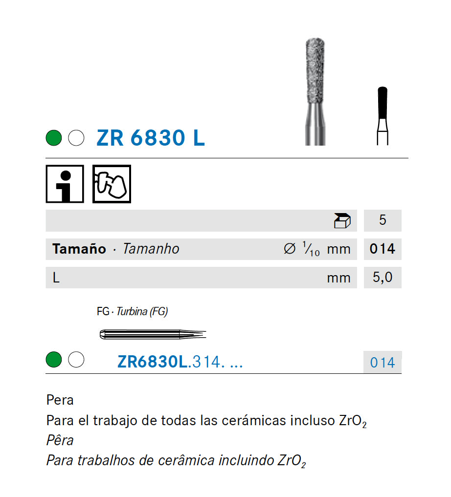ZR6830L.314.014 KOMET MADUIXA DIAMANT PERA TURBINA ø 014 - 5uds