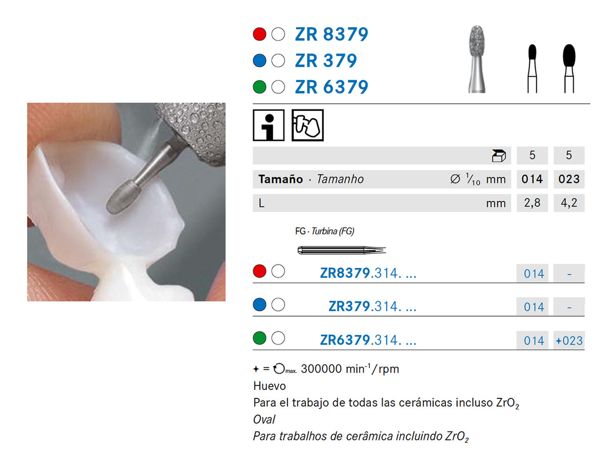 ZR379.314.014 KOMET MADUIXA DIAMANT OU TURBINA ø 014 - 5uds