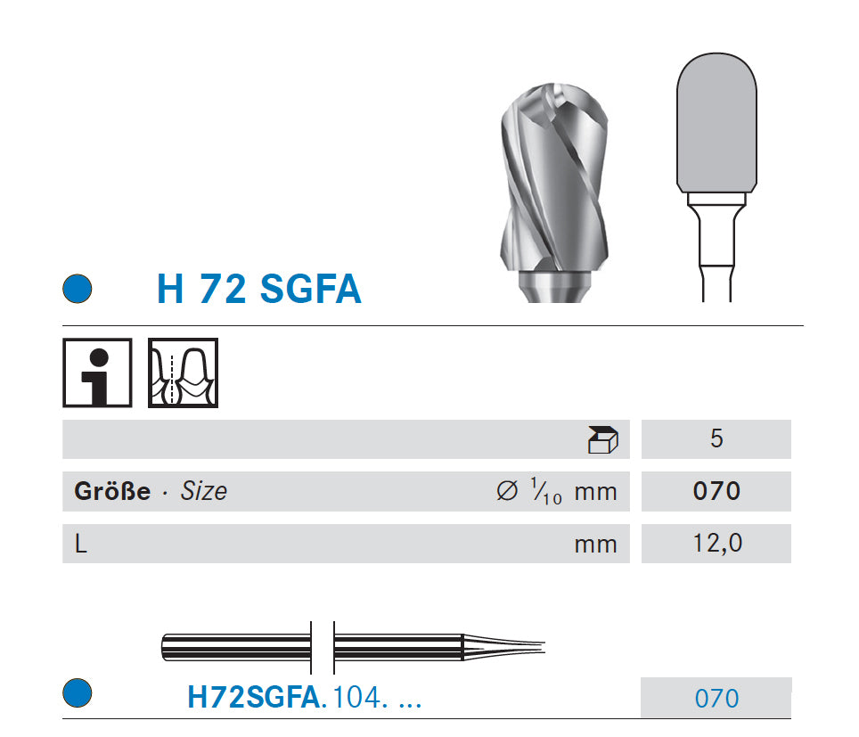 H72SGFA.104.070 KOMET TUNGSTEN CYLINDRICAL ROUNDED END MILL FOR HANDPIECE ø 070 - 1 unit