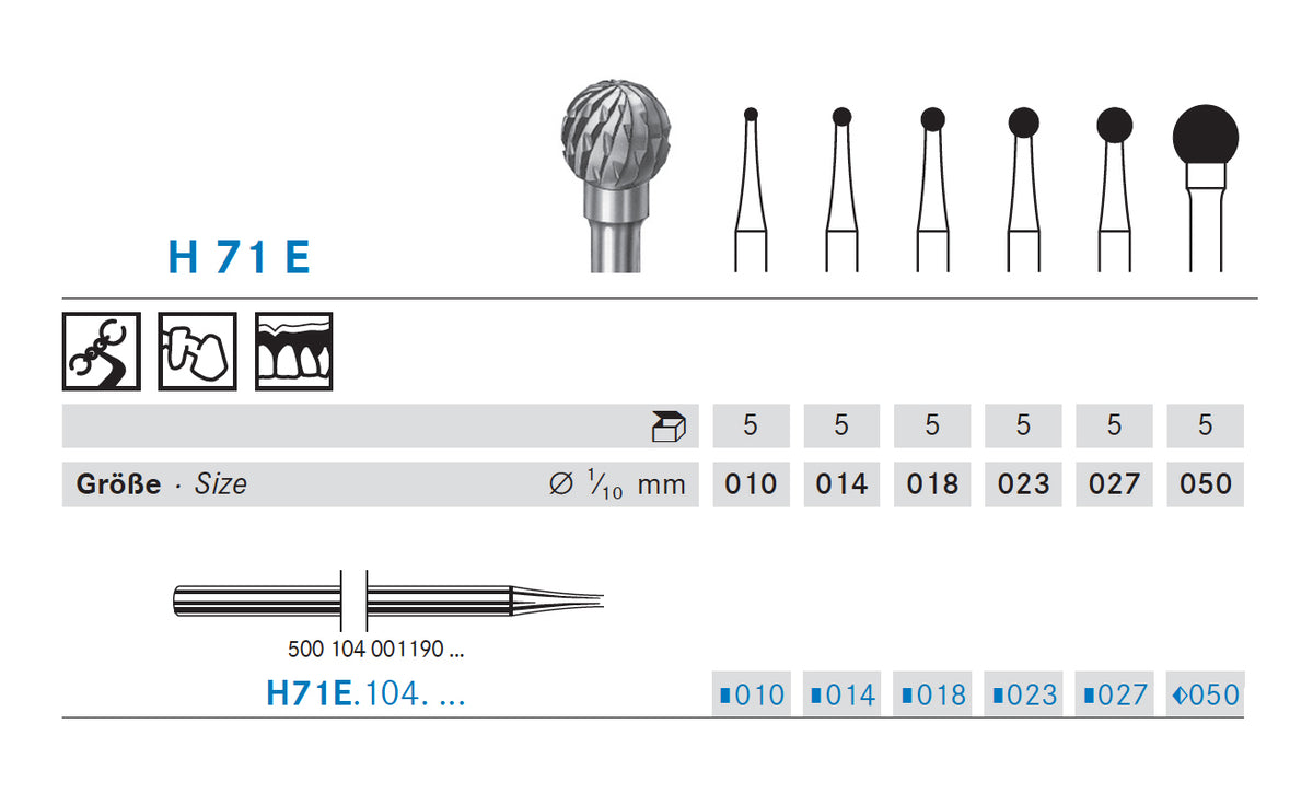 H71E.104.070 KOMET ROUND TUNGSTEN END CUTTER FOR HANDPIECE ø 070 - 1 unit