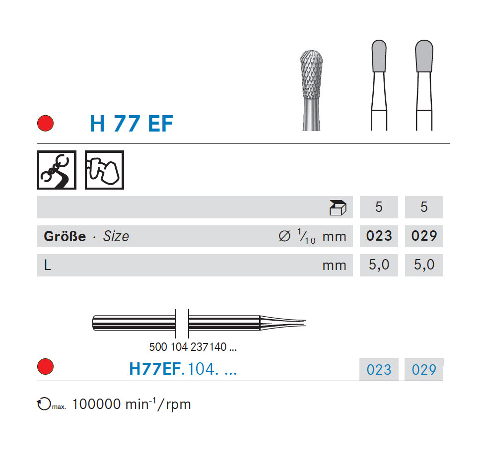 H77EF.104.014 KOMET TUNGSTEN BURNER PEAR HANDPIECE ø 014 - 5pcs