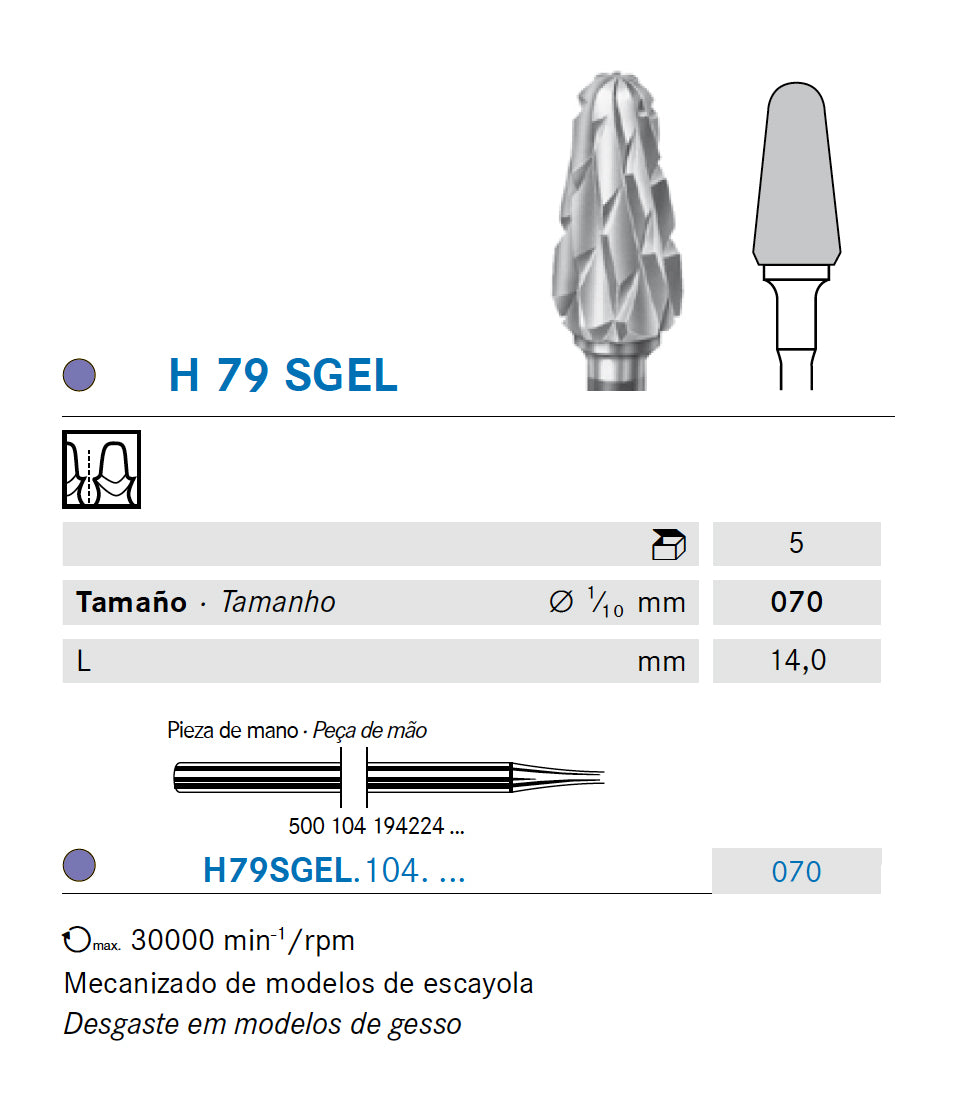 H79SGEL.104.070 KOMET TUNGSTEN CONICAL ROUNDED BURN FOR HANDPIECE ø 070 - 1 unit