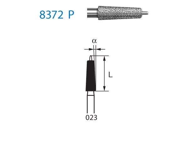 8372P.314.023  KOMET FRESA DIAMANTE CILINDRICA REDONDA PUNTA GUÍA TURBINA ø 023 GRANO FINO 5 ud.