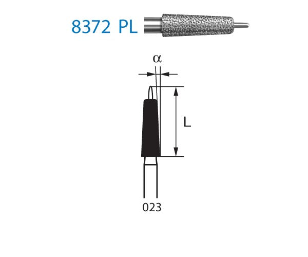 8372PL.314.023  KOMET FRESA DIAMANTE CILINDRICA REDONDA PUNTA GUÍA TURBINA ø 023 GRANO FINO 5 ud.