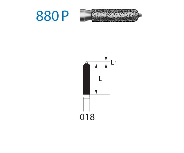 880P.314.018 KOMET MADUIXA DIAMANT CILÍNDRICA RODONA PUNTA GUIA TURBINA ø 018 GRA ESTANDAR 5 u.