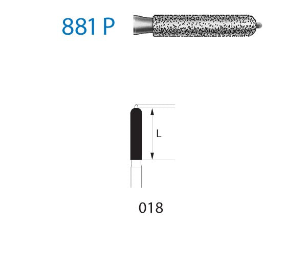 881P.314.018  KOMET FRESA DIAMANTE CILINDRICA REDONDA PUNTA GUÍA TURBINA ø 018 GRANO ESTANDAR 5 ud.