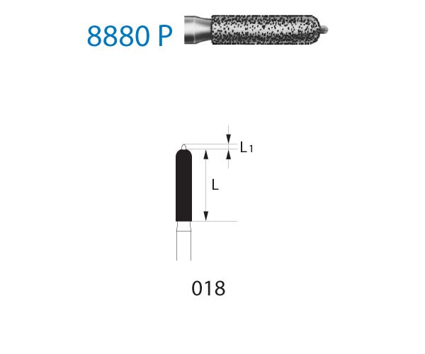 8880P.314.018  KOMET FRESA DIAMANTE CILINDRICA REDONDA PUNTA GUÍA TURBINA ø 018 GRANO FINO 5 ud.