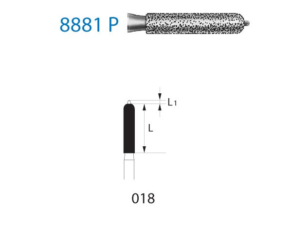 8881P.314.018  KOMET FRESA DIAMANTE CILINDRICA REDONDA PUNTA GUÍA TURBINA ø 018 GRANO FINO 5 ud.
