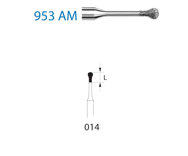 953AM.313.014  KOMET FRESA DIAMANTE PERA TURBINA CORTO ø 014 GRANO ESTANDAR 5 ud.
