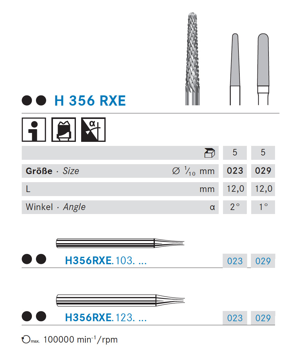 H356RXE.103.029 KOMET TUNGSTEN CONICAL ROUNDED BURNER SHORT HANDPIECE ø 029 - 1 unit
