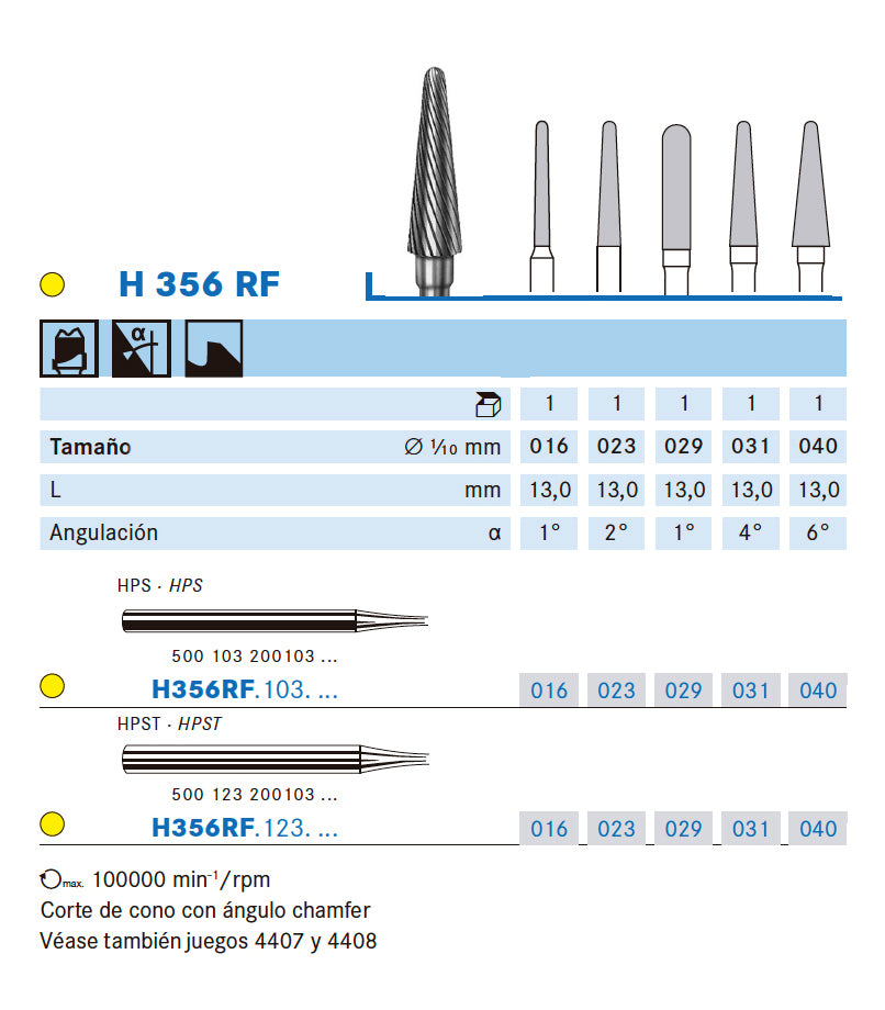 H356RF.123.016 KOMET TUNGSTEN CONICAL ROUNDED HANDPIECE CORE SHORT ø 016 - 1 unit