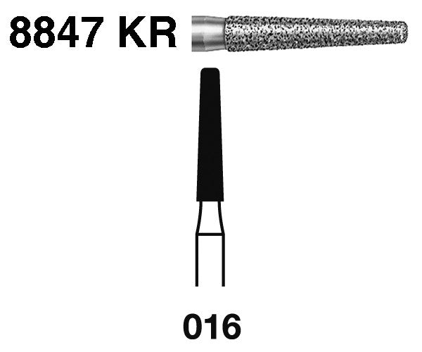 8847KR.314.018  KOMET FRESA DIAMANTE CONICA BORDE REDONDEADO TURBINA ø 018 GRANO FINO 5 ud.