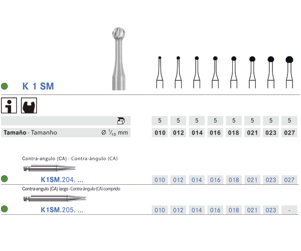 K1SM.205.012  KOMET FRESA CERAMICA BOLA CONTRAANGULO LARGO ø 012  5 ud.