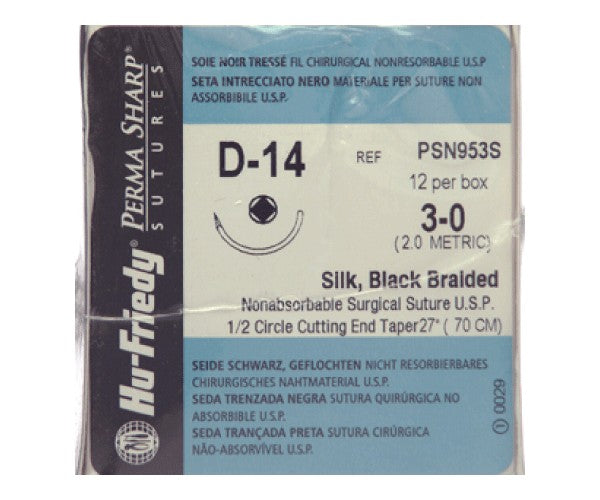 HU-FRIEDY SUTURE black silk 14 mesh 1/2 circle