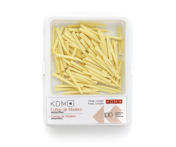 KDM wooden wedges, thin and long, yellow, 100 units