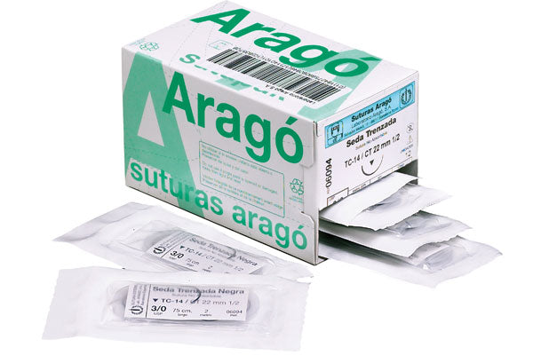 SUTURA ARAGO TC10 4/0 seda 1/2 circulo tri. (22mm) 12 ud