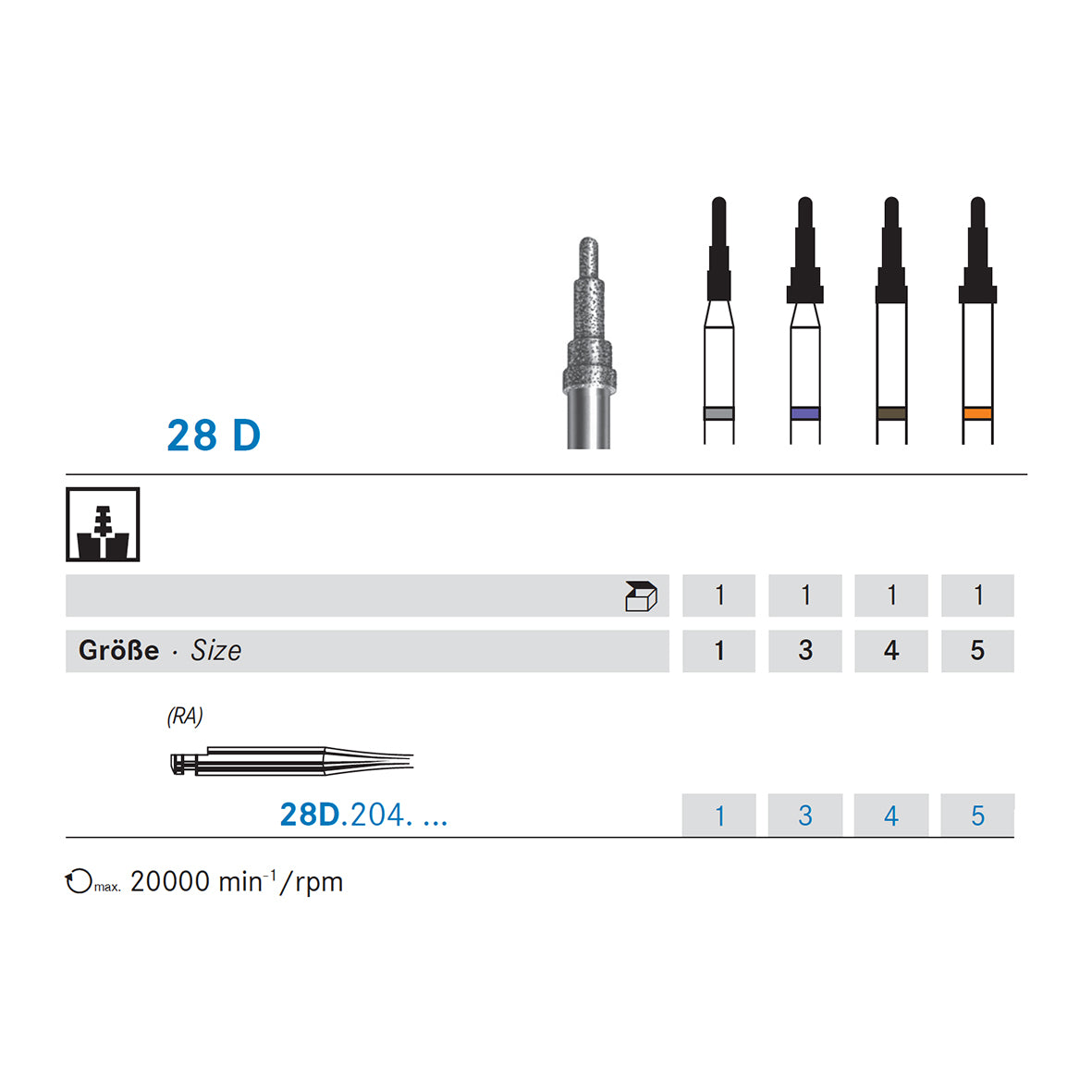 OPTIPOST KOMET fresa 28D.204.5 2bicuspide inf esteril