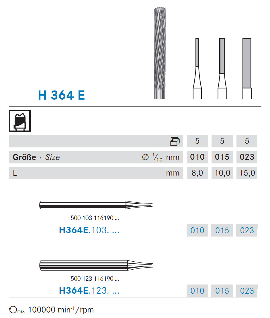 H364E.123.015 KOMET MADUIXA C. TUNGSTÈ CILÍNDRICA PEÇA DE MÀ GRUIX CURT ø 015 - 5uds