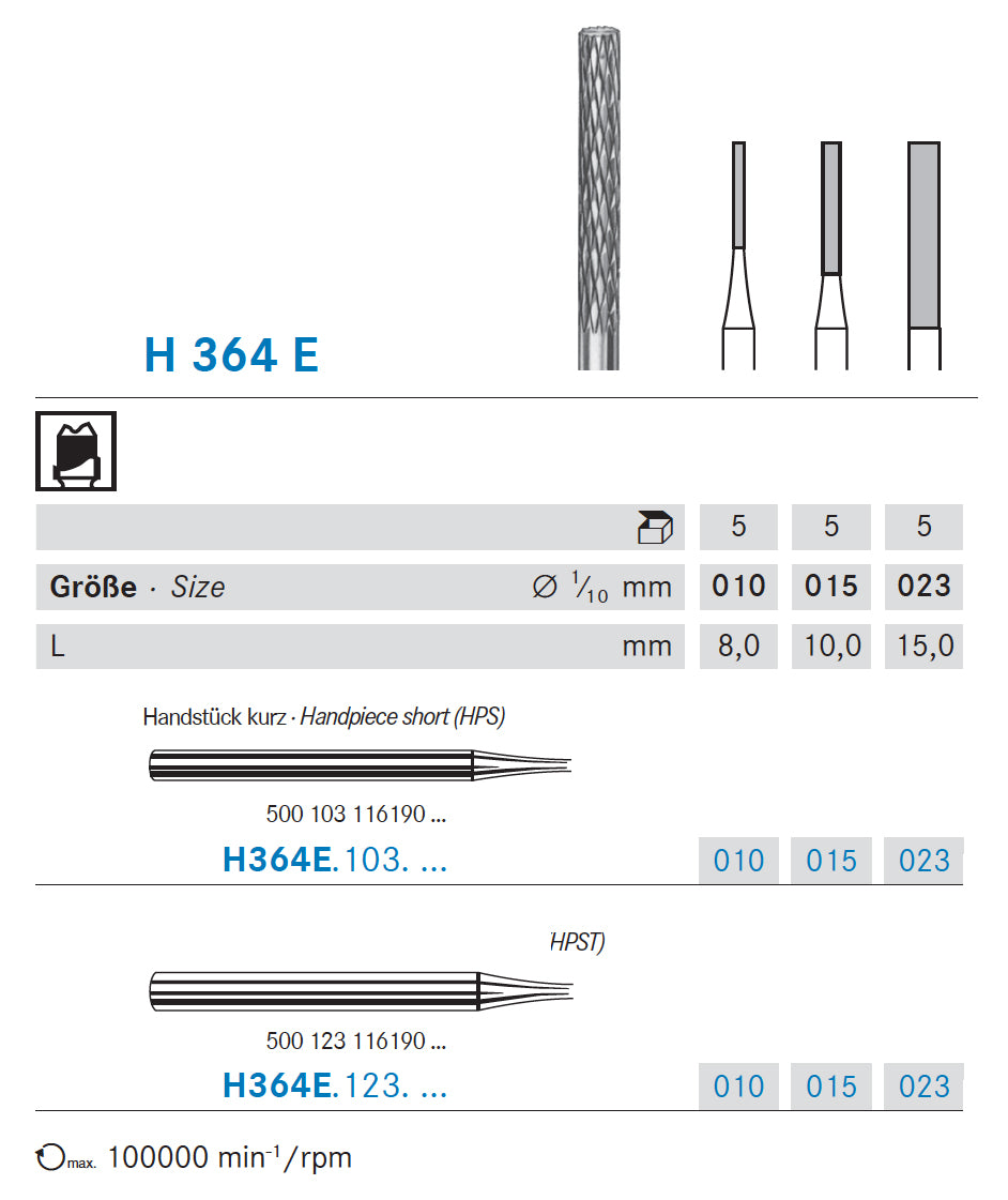 H364E.123.010 KOMET MADUIXA C. TUNGSTÈ CILÍNDRICA PEÇA DE MÀ GRUIX CURT ø 010 - 5uds
