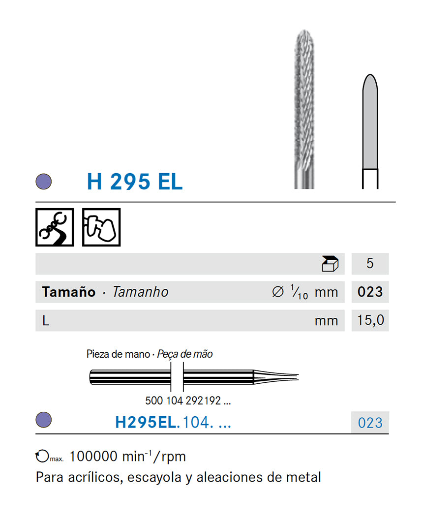 H295EL.104.023 KOMET MADUIXA C. TUNGSTÉ TORPED PEÇA DE MÀ ø 023 - 5uds