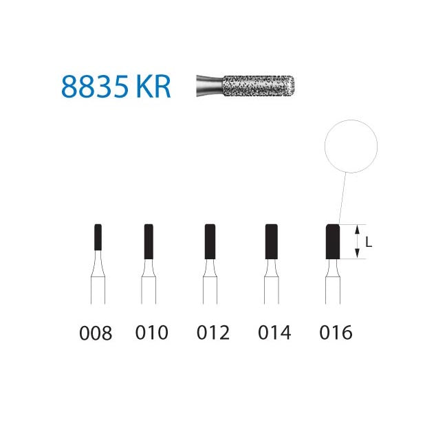 8835KR.314.016  KOMET FRESA DIAMANTE CILINDRICA BORDE REDONDEADO TURBINA ø 016  5 ud.