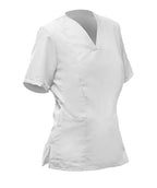 Women's white short-sleeved jacket with V-neck and pocket, XL