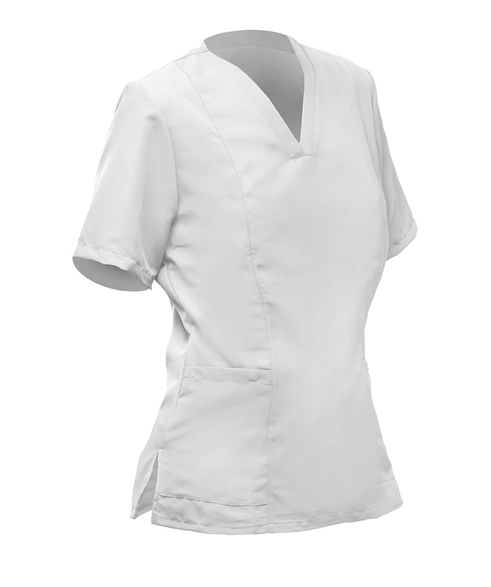 Women's white short-sleeved jacket with V-neck and pocket, XL