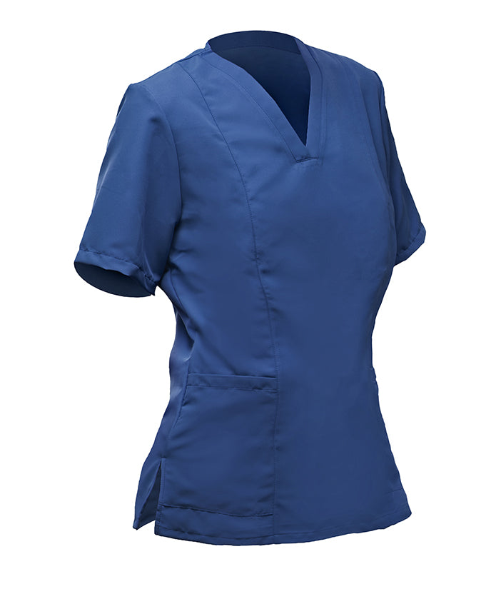 Women's blue short-sleeved jacket with V-neck and pockets, size M